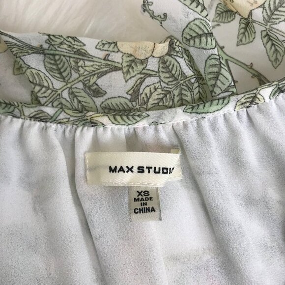 Max Studio Green Floral Balloon Sleeve Top Size X-Small - Picture 4 of 8